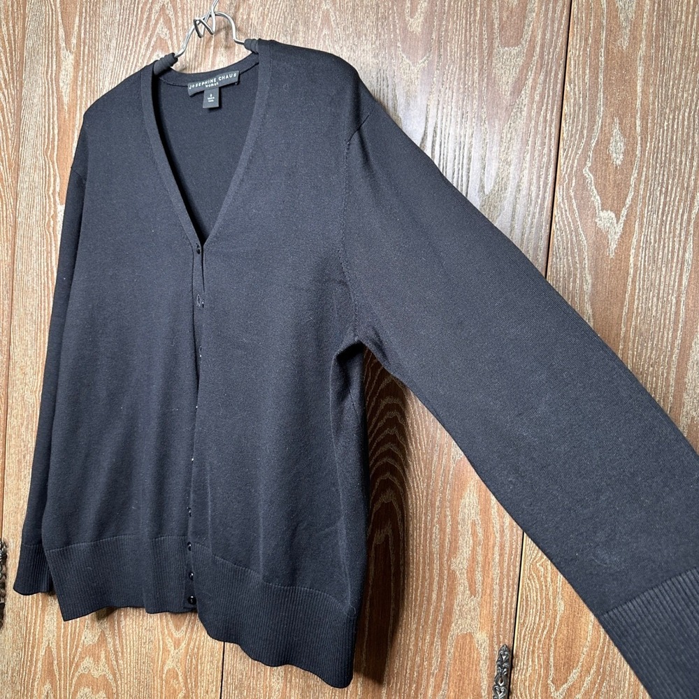 Josephine Chaus Woman Black Silk Blend V-Neck Button Front Cardigan Sweater Sz 2 - Picture 3 of 7